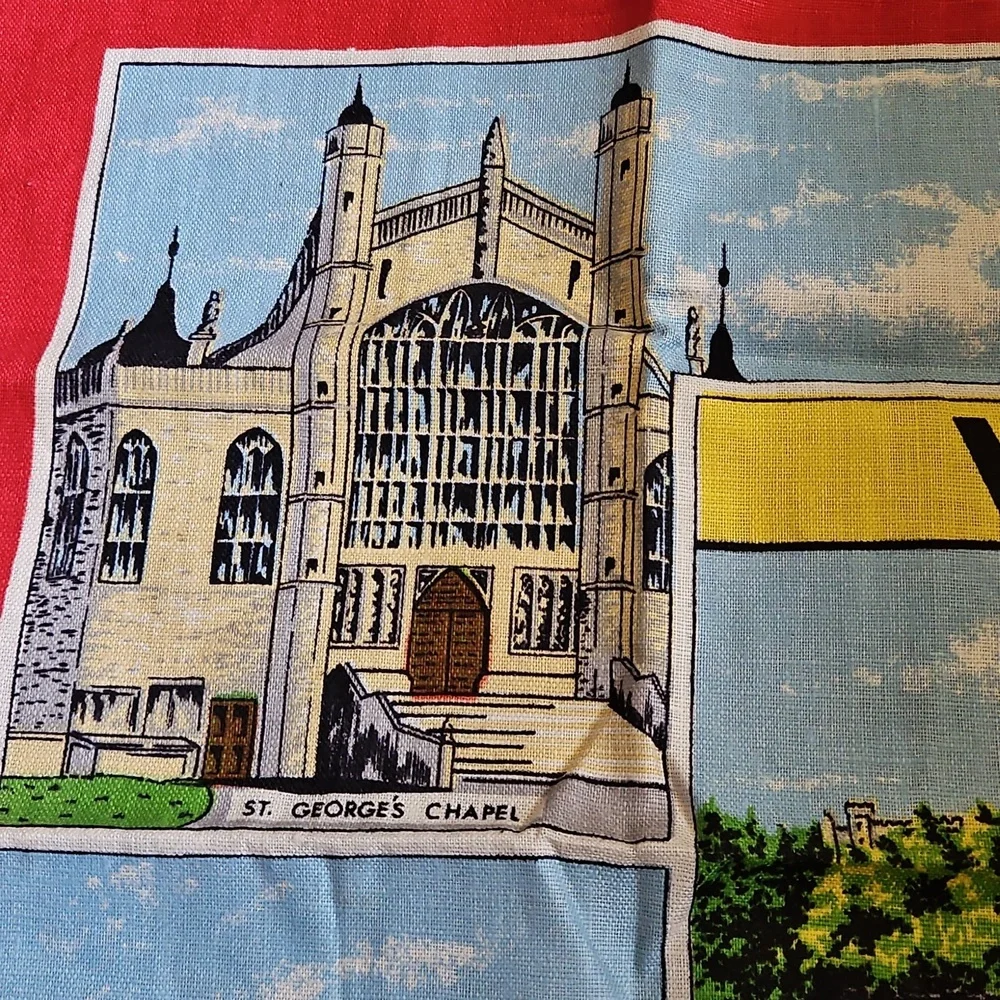 Windsor Souvenir Linen Tea Towel with Red Border